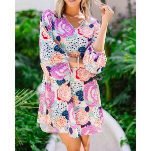 Shop the Mint Clear Love White Floral Bubble Sleeve Dress A-line mini relaxed M